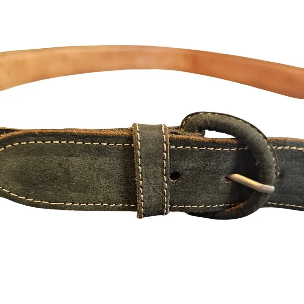 Southwestern Leather Belt Size 40 Green Diamond Inlay Western Boho Ranchcore‎
